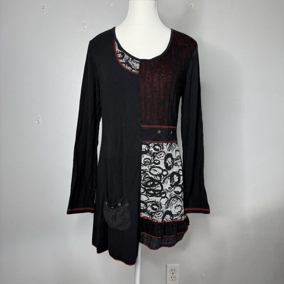 DzhaVael Couture Patchwork Tunic Dress Blouse Women’s Size M Long Sleeve Boho - Picture 1 of 5